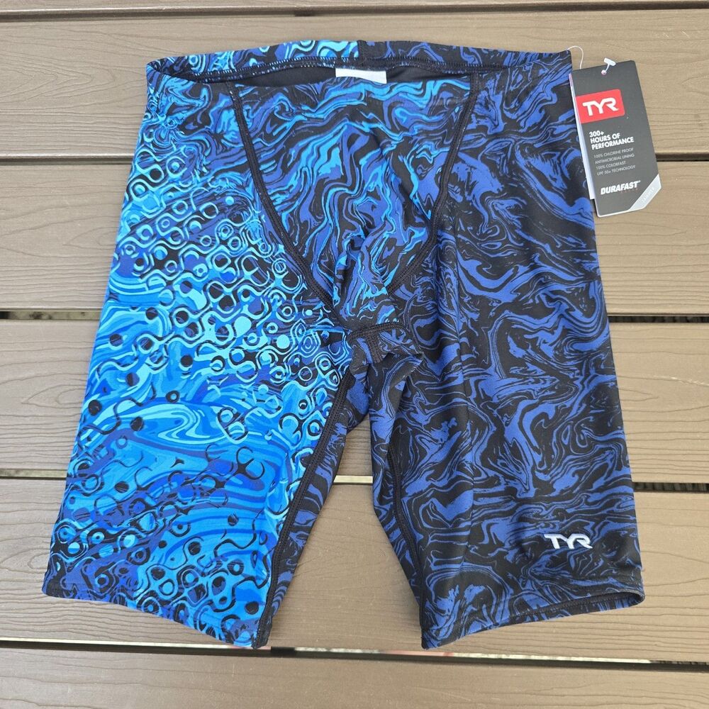 TYR Youth Boy's Durafast Elite Blue Chroma All Over Jammer Sz 26 NEW